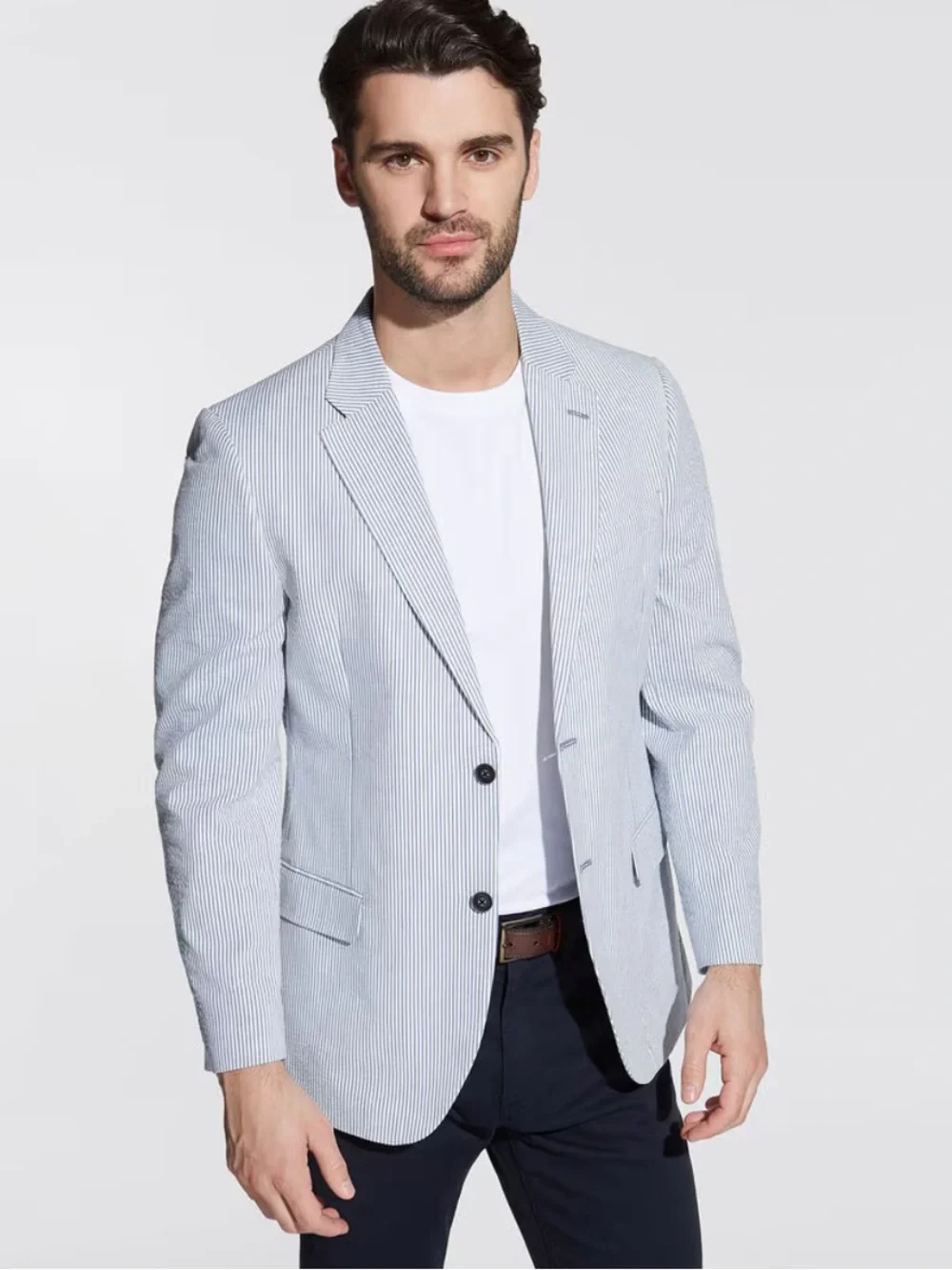 Nautica | Men’s blue/white striped  seersucker partially lined blazer Size S42